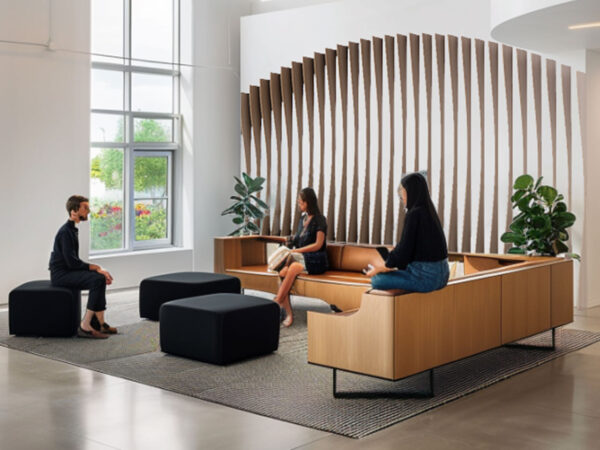 Rendering of contour slat wall in business lobby