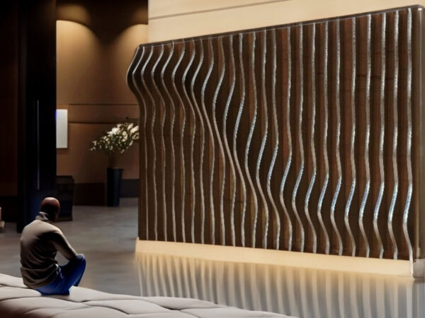 Rendering of wave design on a contour slat wall