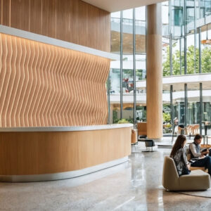 Architectural slat wall in lobby