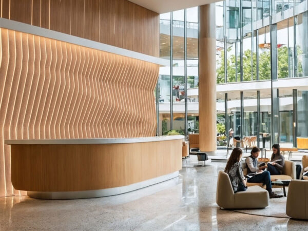 Architectural slat wall in lobby