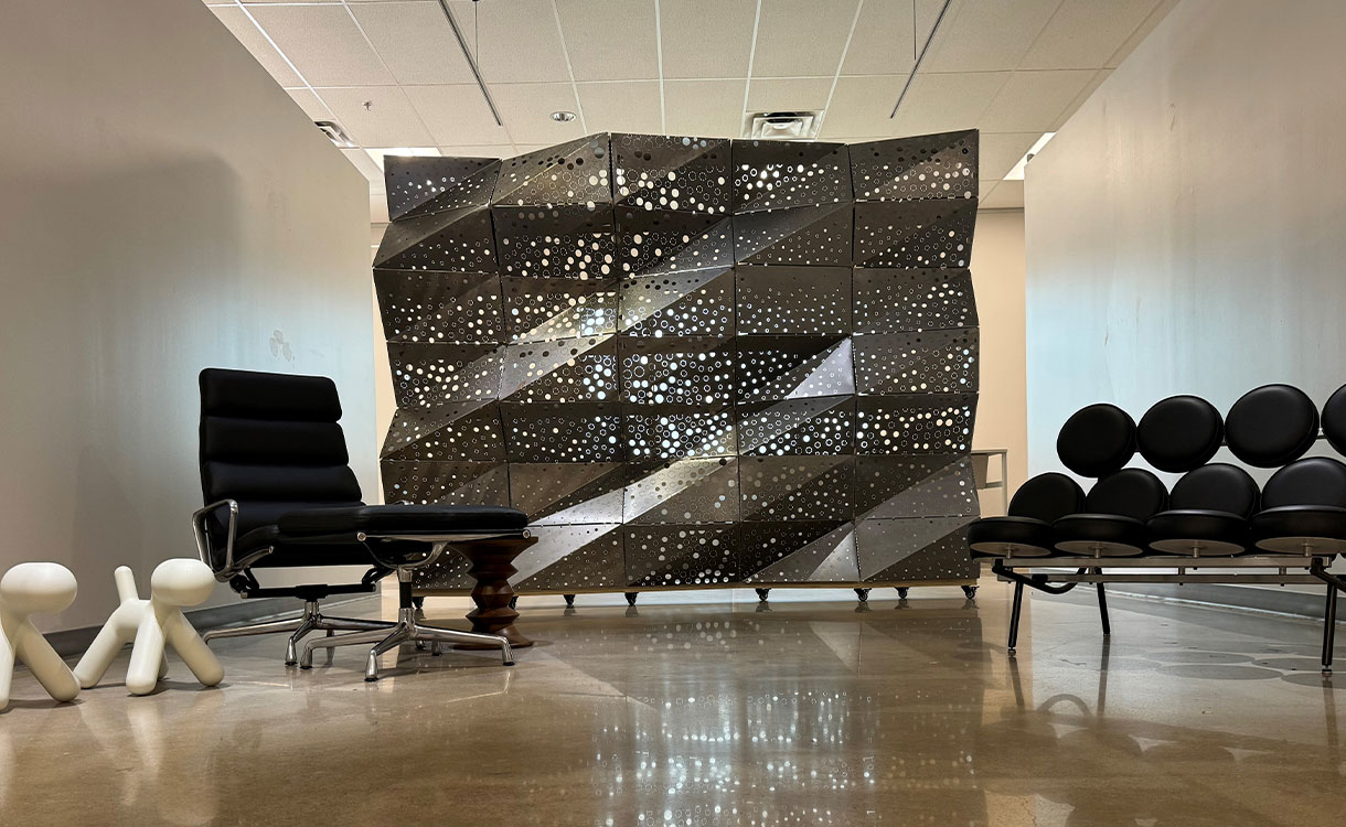 Custom geometric space divider made by Andalusia Design