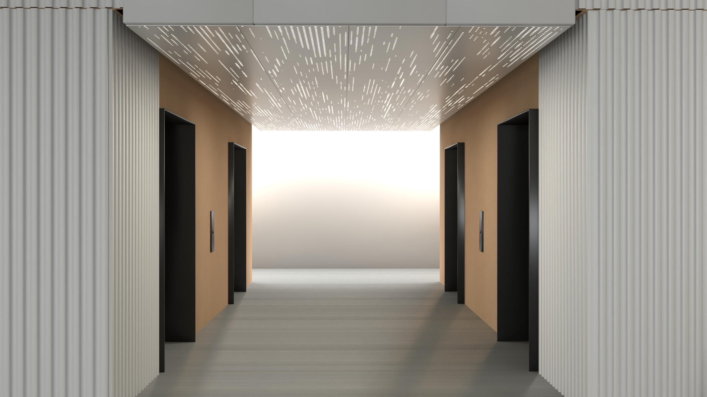 Perforate Flow with integrated backlighting for elevator lobby