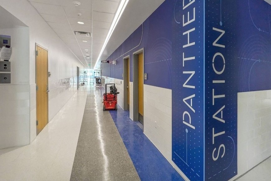 Perforate wall corners for elementary school in Dallas